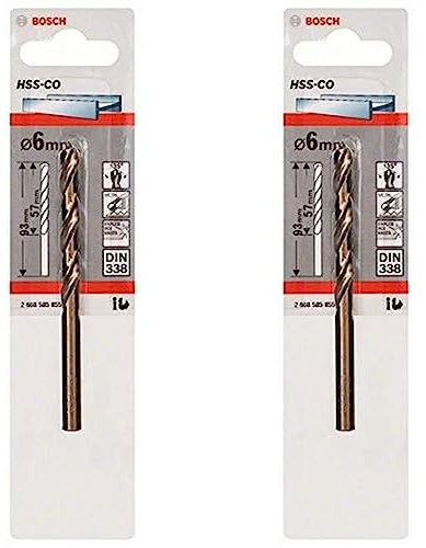 Bosch 2608585855 Professional HSS-Co Metal Drill Bit (stainless steel, 6 x 57 x 93 mm, accessory drill driver), Gold (Pack of 2)