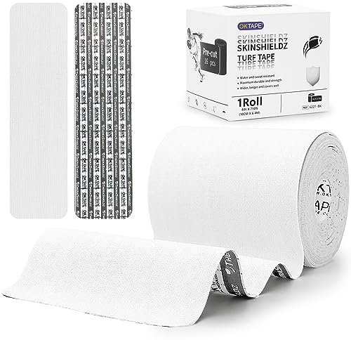 OK TAPE Turf Tape Vorgeschnittenes Extra Breit Fußball Kunstrasen Tape Wasserdicht, Strapazierfähig und Super Klebendes Kinesiologie Tape, 10cm x 6.4m,weiß