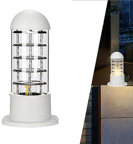 Vintage E27 Pollerleuchte Außenlampe Gartenleuchte Säule Lampe Aluminium und Glas Sockelleuchte Säule Lampe Wasserdichte rund Zylinder Laterne Retro Sockelleuchte für Pfad Terrasse Boden Villa (C)
