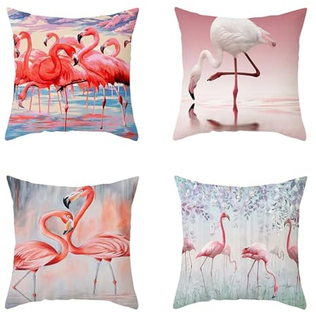 4er Set Kissenbezug 45x45 cm Kissenhülle Weiche Kurzer Plüsch Zierkissen bezug Sofakissen Flamingo Kissen Deko Wohnzimmer, Kissenbezüge mit Verstecktem Reißverschluss für Couch Schlafzimmer PinkD188