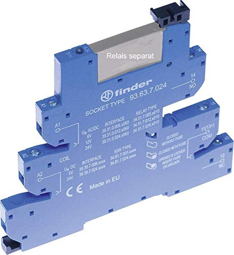 Finder 93.63.8.230 Relaishalter mit Befestigungsbügel, mit LED, mit EMV-Entstörschutz, geeignet für Serie