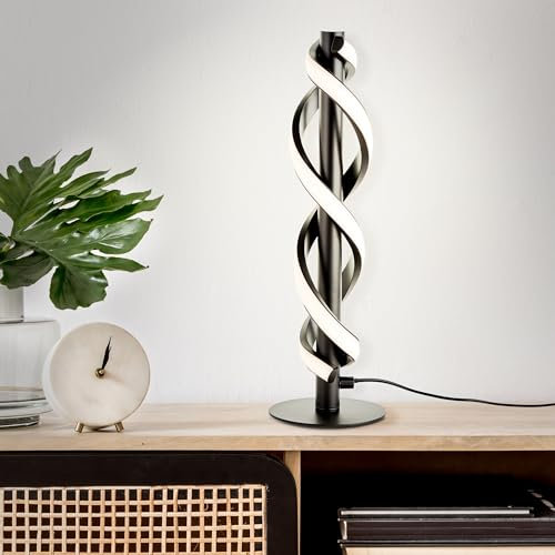 Lightbox moderne LED Tischlampe mit gedehtem LED Profilband - 39 cm Höhe, Ø 12 cm - zeitlose Tischleuchte mit Schalter - 9 W, 1100 lm, 3000 K - aus Metall/Kunststoff - in Schwarz