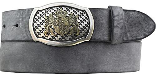 BELTINGER Trachten-Gürtel mit Wappen-Gürtelschnalle aus weichem Vollrindleder 4 cm Used-Look | Druckknopf-Gürtel für die Lederhose oder Dirndl 40mm | Vintage-Look | Schwarz 80cm