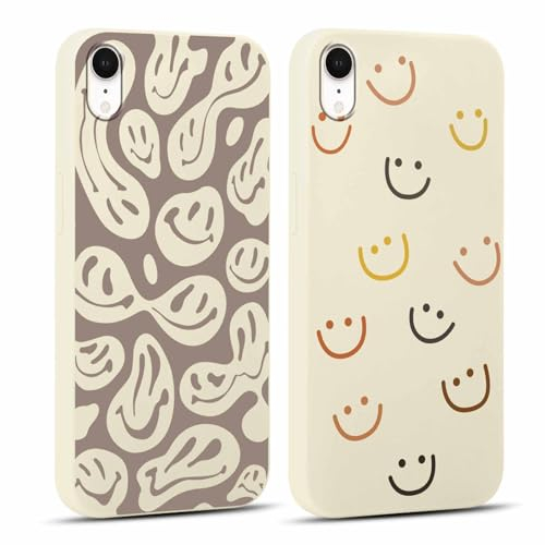 Yoedge 2 Stück Handyhülle für iPhone XR Hülle 6,1, Mode Smiley Gesicht Niedliches Gemaltes Design Aesthetic Schutzhülle Weich Schlank Silikon TPU Stoßfest Cover für Frauen Mädchen für iPhone XR