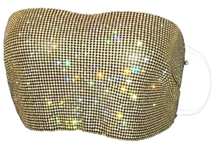 Damen Glitzer Pailletten Tube Top Strass Schulterfreies Bandeau Cami Crop Top Bling BH Top Trägerlos Tops Bluse Party Rave Oberteil Party Club Wear Bauchtanz Latin Dance für Frauen