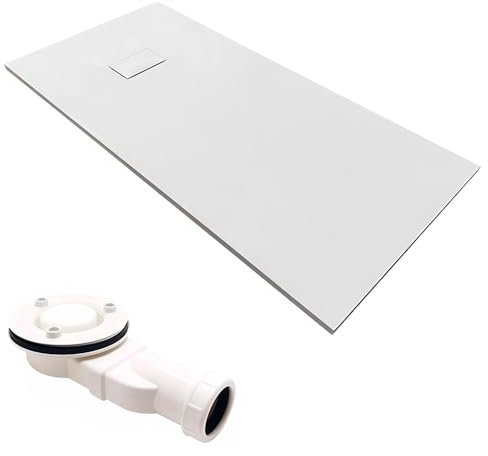 KOLMAN Duschwanne 170x90 cm Rechteck, Weiß, Komposit, Flach, Steinoptik, Ablaufgarnitur Ø 90 mm, Design-Duschtasse Rechteckig VIDAR SLIM