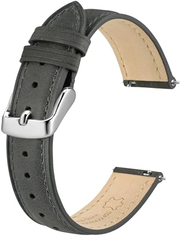 BISONSTRAP Elegante Leder Uhrenarmband, Schnellverschluss, Uhrenarmbänder für Damen und Herren, Kompatibel mit Uhrenanstößen von 16mm, Dunkelgrau (Silberne Schnalle)