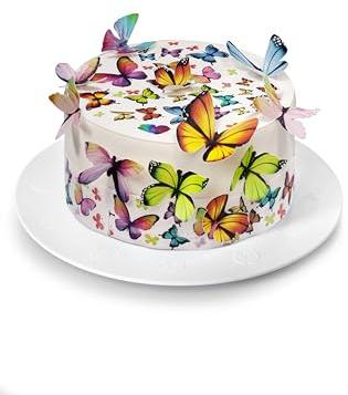 Kardasis Papillons Disque Sucre 20cm Déco Gâteau Comestible 12 Figures | Disque sucre Papillons 20cm avec 4 bandes 28x4cm et 12 figures comestibles pour déco gâteau anniversaire