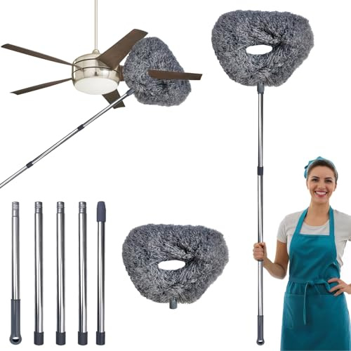 Tonmp Microfiber Ceiling Duster Kit, 85 Inches Extra Long Pole, Grey