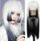 Damen Weiß bis Schwarz Lange Perücke Gerade Ombre Haar Perücke mit Bangs Synthetische Hitzebeständige Faser für Cosplay Halloween Gebrauch