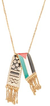 Ticome Flag Map Scarf Necklace,Tassel Retro Gold Zinc Alloy Adjustable Charm Chain Pendant Necklace for Women and Men
