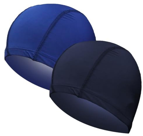 DWFEYOI 2 Pezzi Cuffie da Nuoto Cuffia Piscina per Uomo Donna in Tessuto Cuffia da Nuoto da Donna e Uomo Cuffia da Nuoto Elastica in Poliestere per Estate, Spiaggia, Atleti, Sport Acquatici