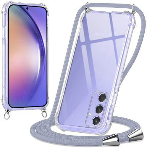 Oelrstfe handyband Hülle mit Band für Samsung Galaxy A54 5G, Handyband zum Umhängen Handy Umhängeband Transparent TPU Stoßfest Silikon Handyhülle mit Kette für Samsung A54 5G, Grau