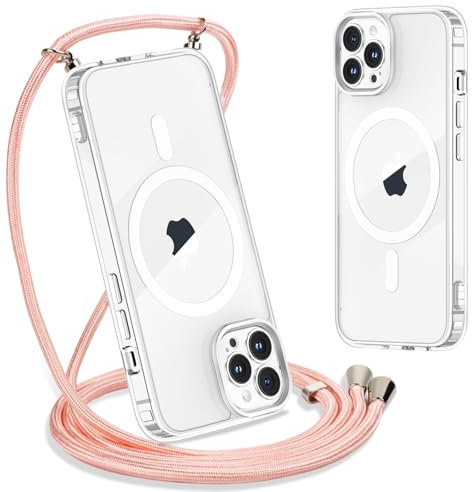 Yoedge Magnética Funda con Cuerda para iPhone 11 Pro MAX 6,5, Compatible con MagSafe, Carcasa Transparente Silicona Anti-Choque Antiarañazos Protector Case con Ajustable Correa Colgante, Oro Rosa