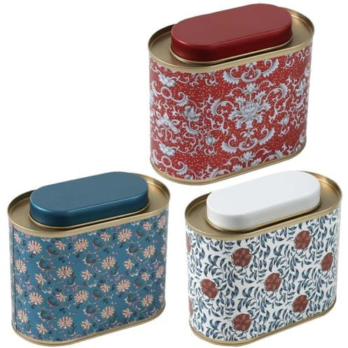 3 Pièces Boîtes À Thé pour Thé en Vrac avec Couvercle, Pot Scellé en Métal Boîte À Thé Boîtes De Conserve Ovales Boîtes De Stockage De Thé en Vrac Organisateur pour Café, Bonbons