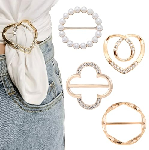 Zernblend 4-stückiges Schal-Ring-Clip-Set, T-Shirt-Binder, Kleider-Ecken-Knöpfe, Damen-Mode-Metall-Rund-Kreis-Hemd-Clip-Verschluss