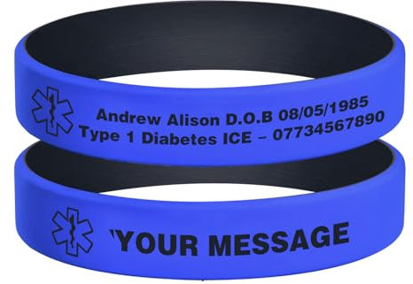 Personalisierte Notfallarmband Medizinisches Alarm Armband - 2 Stück Elastische Silikon SOS ID Armband Gravur mit Name Telefonnummer Epilepsie Allergie Diabetes Notfall Armbänder für Damen Herren