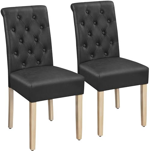 Yaheetech Dining Chairs Set of 2 Faux Leather Upholstered Kitchen Chairs Classic High Back Soft Padded Seat and Wooden Legs for Home, Restaurants, Dark Grey
