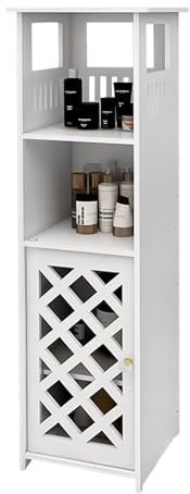 HUOLE Meuble de Salle de Bain, Armoire d’Angle avec Porte et Étagères, Support pour Papier de Toilette étagère réglable, Armoire de Salle de Bain Colonne