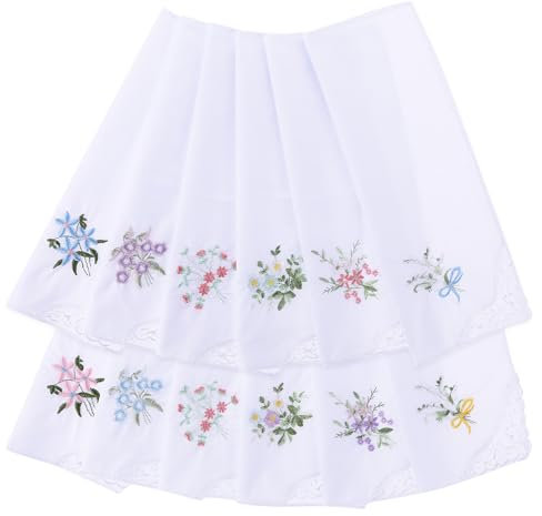 12 Stück Stofftaschentücher Damen, Taschentuch Taschentücher Baumwolle, florales Spitzen-Taschentuch, Vintage-Blumen-Taschentuch, Bestickte Taschentücher, Florale Taschentücher, für Hochzeitsfeier