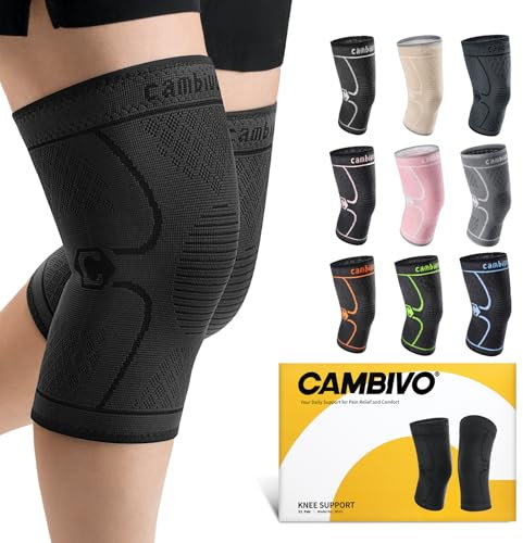 CAMBIVO 2 Pezzi Ginocchiera Ortopedica di Compressione, Tutore Ginocchio Antiscivolo, Ginocchiere Palestra Elastica per Legamenti, Menisco, Sport, Corsa, Gym
