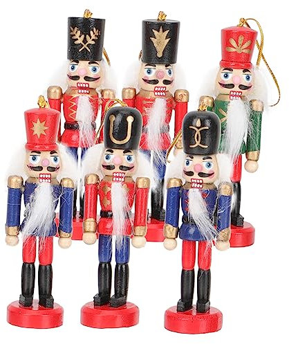 BCOATH 6 Pezzi soldato schiaccianoci soldatini schiaccianoci natalizi ornamento di natale ciondolo natale regalini arredamento piccolo appeso Di legno