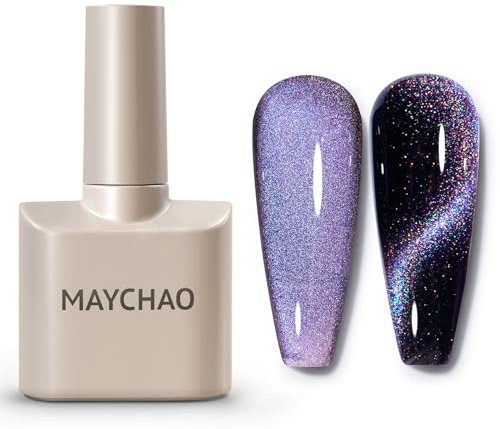 MAYCHAO 15ML Cat Eye Gel Nail Polish 1Pc Rainbow 04 Gel Polish with Magnet Soak off Holographic Magnetic Nail Polish for Nail Art Manicure Salon DIY at Home