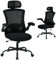 Ergonomischer Bürostuhl aus Netzstoff, hohe Rückenlehne, Chefsessel mit verstellbarer Kopfstütze und Lendenwirbelstütze, hochklappbare Armlehnen, Schaukelstuhl, drehbar, Computer-Netzstuhl für