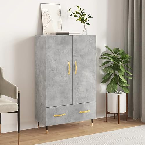 KLYEON Highboard Betongrau 69,5x31x115 cm Holzwerkstoff,Modernes Highboard in Betonoptik mit viel Stauraum für Wohnzimmer und mehr Diele & Flur Möbel