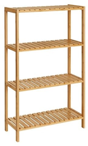 SONGMICS Estantería de Almacenamiento de Bambú, Zapatero para Plantas de 4 Niveles, para Entrada, Baño, Sala de Estar, Balcón, Cocina, 26 x 60 x 100 cm, Beige Natural BCB034Y01