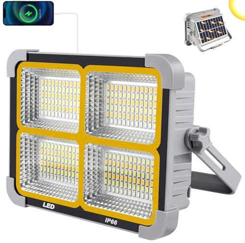 150W Foco LED Recargable LED Foco de Trabajo Portátil con energía solar y Bateria USB Recargable 11000mAh Base Magnética 5 modos de iluminación - Ideal para Garaje, Taller, Camping, Pesca, Emergencias