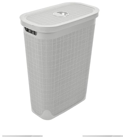 Addis Faux Hessian 40 litre Slim Laundry Hamper Light Grey, Clothes Washing Bin with Lid, Compact and Stylish for Everyday Family Use, Light Grey