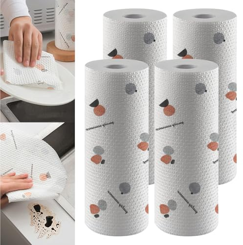 4 Rollen Küchenpapierhandtuch, Einweg-Geschirrtücher und Handtücher für die Küche, vielseitig einsetzbar, langlebig, für Küche und tägliche Reinigung, saugfähig, nicht fettend (Druck -50 Blatt pro
