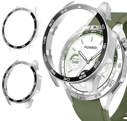 Neitra [2 Pack Screen Protector Case for Huawei Watch GT 4 46mm, Hard PC Bumper Cover with Tempered Glass Screen Protector Shell Cover Full Coverage Scratchproof Protective Case for Huawei Watch