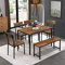 OC Orange-Casual Esstisch mit 4 Stühle&Bank, Küchetisch mit Stühle Essgruppe aus Holz&Metall,6-TLG Sitzgruppe für Küche,Esszimmer,Wohnzimmer, Vintagebraun