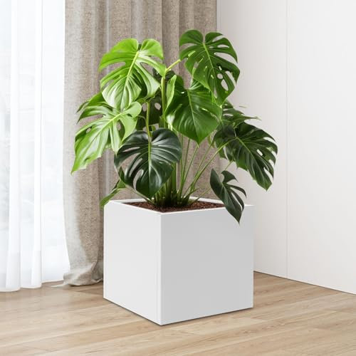 Apriltop Acero Jardinera Cuadrada 60 * 60 * 60cm, Carga Pesada Maceta Grande para Interior y Exterior, para Patio, Cubierta, Jardín, Blanco