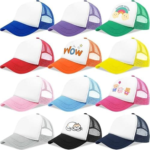 SWHCM 12 Stück Baseball-Kappen für Herren, Trucker, Klassische Snapback-Kappe mit Sublimationsdruck,Kreative Unbelegte Kunst Anstrich Hut Mütze Beiläufige Strand Sonnenhüte für Kinder Sport im Freien