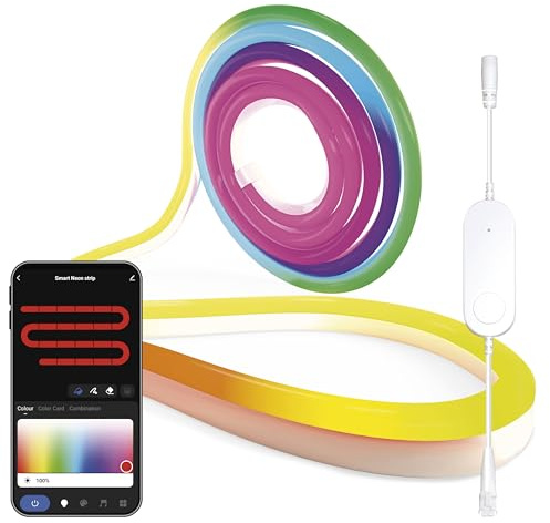 EMOS - Smart RGBIC Neon-Strip, 5m - WiFi Ambient-Wandbeleuchtung mit 16+ Mio Farben, dimmbar - Silikon LED-Streifen - Ambiente und Party Beleuchtung für Innen - inkl. 1,6 Kabel und Netzteil