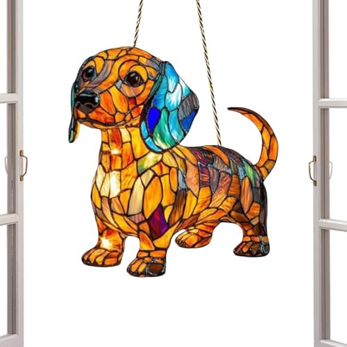 Nankoyal Fenster Hund Anhänger,2D Flacher Hund Charm Deko Innenraum | Ausbleichfeste Zierde Für Wohnzimmer Schlafzimmer Küche Tier Deko