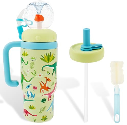 Gobelet de fontaine en acier inoxydable avec poignée - 710 ml - Gobelet baleine anti-fuite avec couvercle anse et paille - Jolie gourde pour enfants, adolescents et adultes