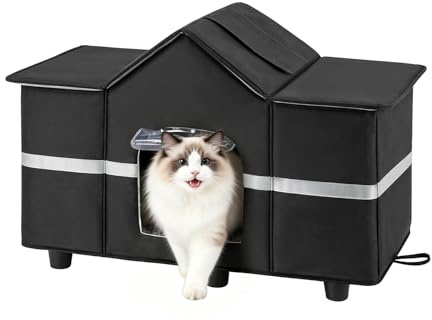 Minifactory Outdoor Cat House Waterproof & Insulated, All Seasons Weatherproof Feral Cat Shelter with Elevated Base & Removable Door, Warm Winter Pet House for Garden, Balcony, Stray Cats