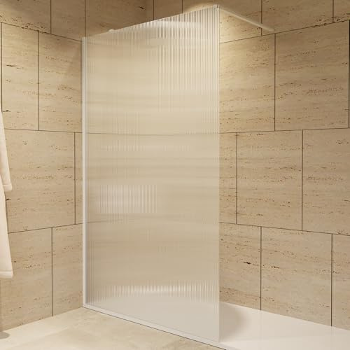 Imex - Paroi de douche fixe blanche 70 cm avec bras de serrage | Paroi en verre anticalcaire et profilé en aluminium de 200 cm de hauteur | Verre avec épaisseur de 8 mm et système de montage facile