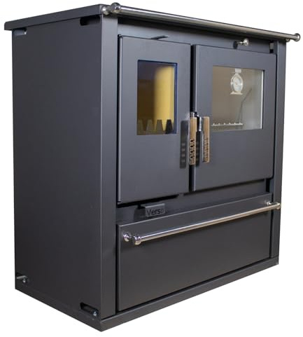 Verso CS Plus Inox Holzofen mit Edelstahl-Ofen 7,7 kW, 82,2% hoher Wirkungsgrad, extra großer Schwerlaststahlkörper, Metallkochfeld & Thermometer, Kaminheizung für 135-165 m³