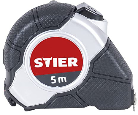 STIER Taschenbandmaß, Länge 5 m, Bandbreite 19 mm, Gürtelclip, Self-Lock-Buttons, Automatikband-Mechanik, 2K-Gehäuse, Maßband, Bandmaß, Messband, measuring tape, tape measure
