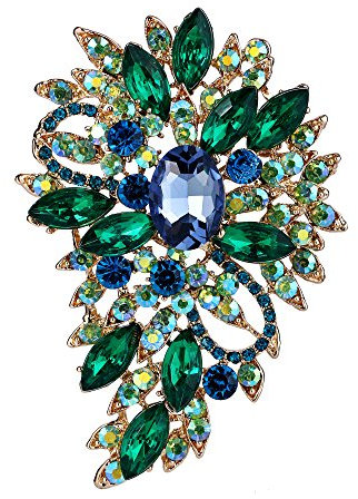 EVER FAITH Damen Marquise Österreichische Kristall Hochzeit Blume Blatt Bouquet Brosche blau w/dunkel Grün Gold-Ton