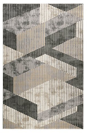 Wecon Home Esprit I Moderner glänzender Kurzflor Teppich - Läufer für Wohnzimmer, Flur, Schlafzimmer I Tamo I ESP-5199-095 I Beige Grau Silber Taupe I (80 x 150 cm)