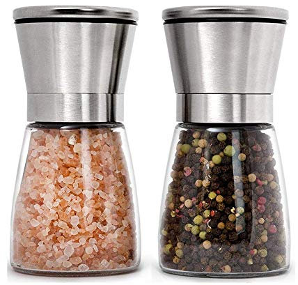 Hight Quality Salt and Pepper Grinder - Premium Stainless Steel with Adjustable Ceramic Coarseness - Enjoy Favorite Spices, Fresh Ground Pepper, Himalayan Or Sea Salts iRayer (Short, 5.3)