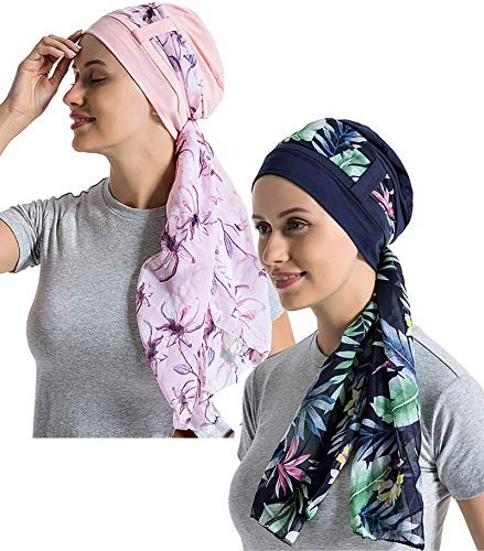 JarseHera Bonnet chimio pour femme avec doublure en coton de bambou et écharpes soyeuses pour cancer, perte de cheveux - - Taille unique