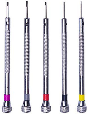 Lot de 5 petits tournevis plats pour horloger - 0,8 mm, 1,0 mm, 1,2 mm, 1,4 mm, 1,6 mm