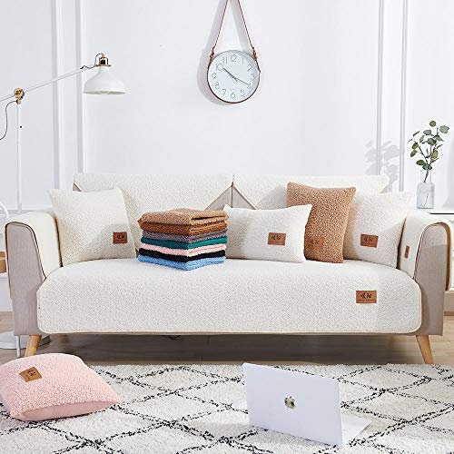 Sofa bezug,Sofa Dämpfung,Winter 1/2/3/4 Sitzer Sofabezüge,Dicker Plüsch Sofa Protector,Rutschfester Sofabezug für Ledersofa,Wohnzimmer Teppich-Weiß_70 * 150 cm